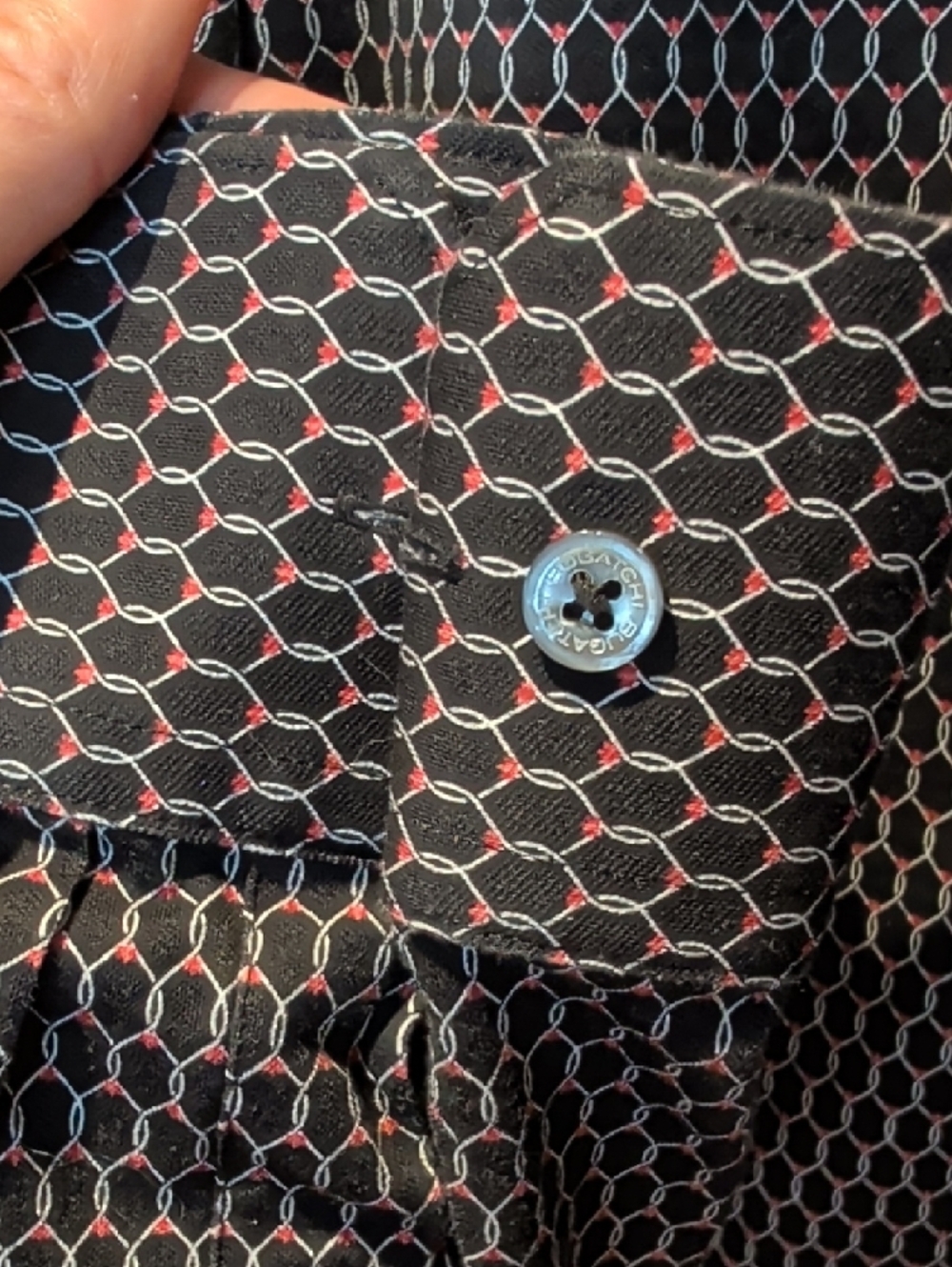 Bugatchi Black Shirt with White and Red Honeycomb Stitching - Picture 4 of 9